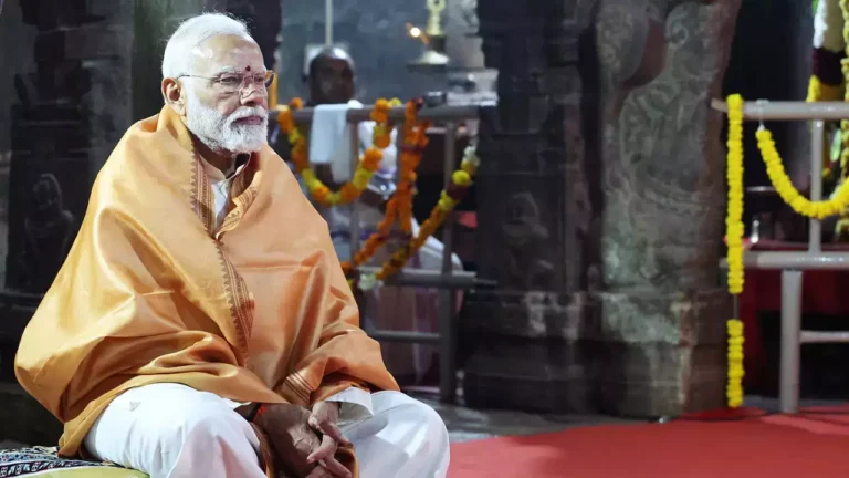 PM Modi concludes his spiritual journey in the southern region with prayers at the Ram temple near Dhanushkodi in Tamil Nadu.
